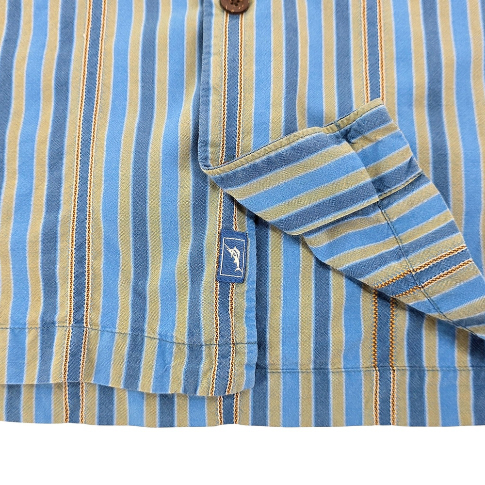 Tommy Bahama Silk Shirt Mens Medium Blue Stripe Short Sleeve Button Up - Picture 5 of 9